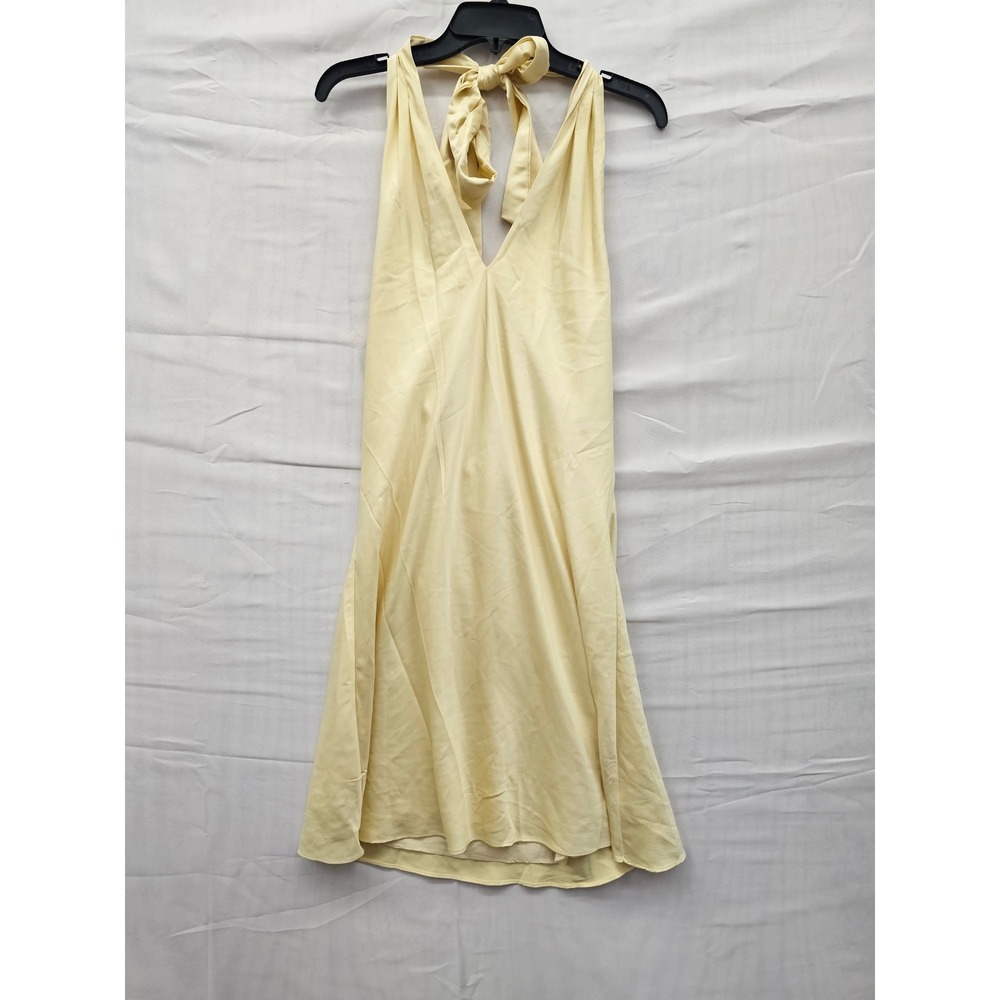 Wild Fable Womens Halter Mini Dress Butter Yellow Open Back Satin Size M New